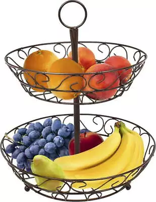 2-Tier Countertop Fruit Basket Holder & Decorative Bowl Stand Perfect For • $22.55