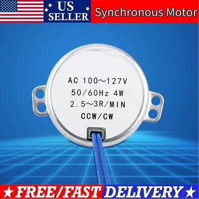 Synchronous Synchron Motor AC 100-127V 50/60Hz 4W 2.5-3RPM CCW/CW 95g Silver US • $11.81