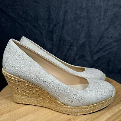 J. Crew Seville Grey Espadrille Slip On Wedge Heels Womens Size 7 • $22.99