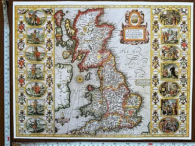 £12 • Buy Old Tudor Poster Map Great Britain 'Saxton Heptarchy'  1600's Speed Reprint