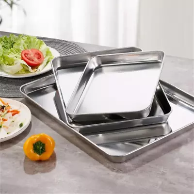 Kitchen Rectangle Stainless Steel Food Storage Serving Trays Sausage Noodles Fru • £12.74