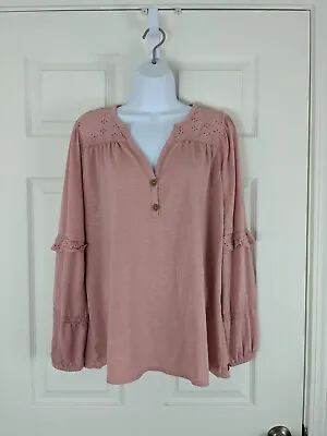 Matilda Jane Women's Blouse VNeck Pink Ruffles Long Sleeve Boho Shirt Size M • $19.79