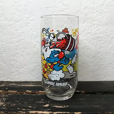 Vintage Smurf Drinking Glasses Cup Clumsy Smurfs Peyo 1982 Cartoon Collection 5  • $27.99