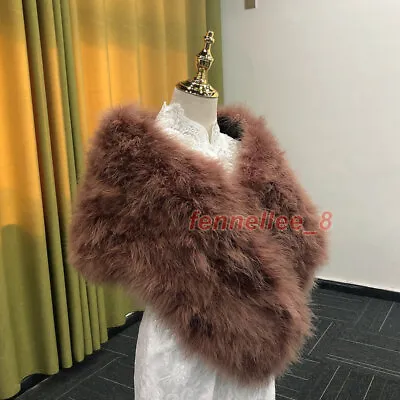 Women Real Ostrich Feather Fur Shawl Wraps Wedding Bolero Scarf Party Shrug Cape • $46.46