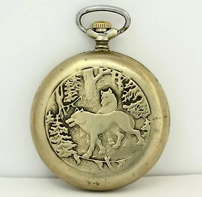 Vintage Pocket Watch Mechanical Molnija  Wolves  18 Jewels USSR • $65