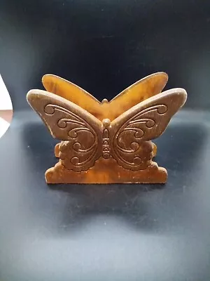 Vintage 1970s Wooden Butterfly Napkin Holder Brown Wood Bohemian Retro Style  • $3.75