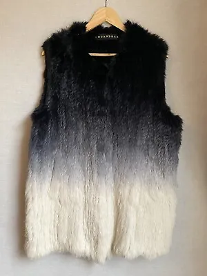 Lou Andrea Paris Rabbit Fur Waistcoat Gilet Jacket Cream Grey Ombre Size 12-14 • £79.99