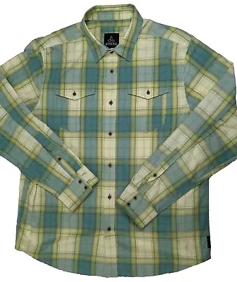 Prana Men's Medium Flannel Cotton Plaid Lightweight LS Shirt Button-Front Logo • $20