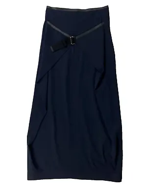 MARITHE FRANCOIS GIRBAUD French Navy Jersey Asymmetric Gathered Midi Skirt Sz 38 • $64.80