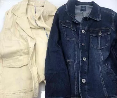 J. Jill Womens Blue Cream Cotton & Denim Trucker Jacket Size Medium Lot Of 2 • $9.99