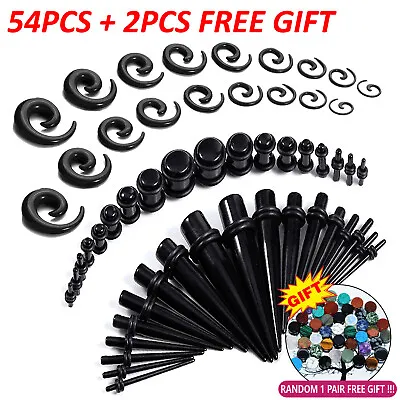 54PC Ear Stretching Starter Kit 14G-00G Acrylic Spiral Taper Tunnels Gauge Plugs • $6.55