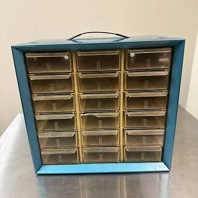 Vintage AKRO-MILS Blue Metal Small Parts Cabinet W/ 18 Drawers - Box • $28.95