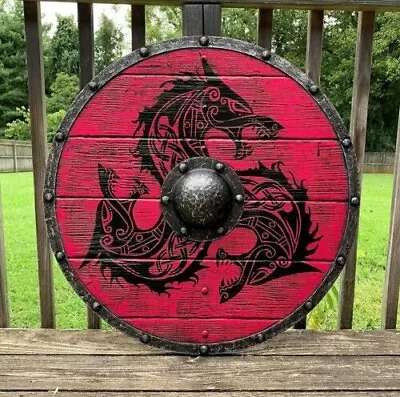 Medieval Round Shield Viking Shield Unique Dragon Design Shield Wooden 24 Inches • $79.99