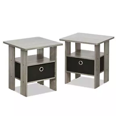 Andrey End Table Nightstand With Bin Drawer French Oak Grey/Black Set Of 2 • $37.19