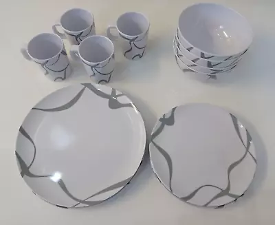 £31.90 • Buy Melamine Dinner Set INTERLOCK Grey 16 Piece Caravan Motorhome Picnic ME480