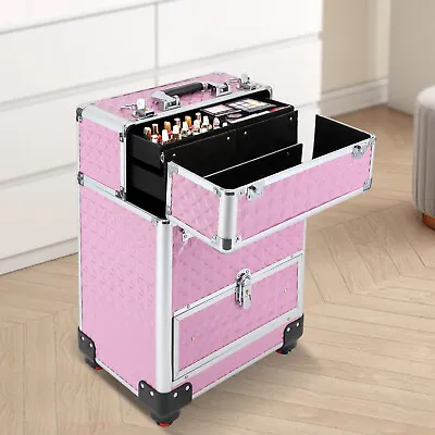 Rolling Makeup Train Case Professional Cosmetic Travel Case Vanity Organizer • $71.25