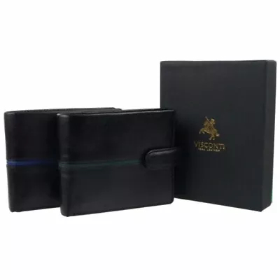 Mens Leather Tabbed Stylish Two-Tone Bifold Wallet By Visconti Aero Gift Box • $69.74