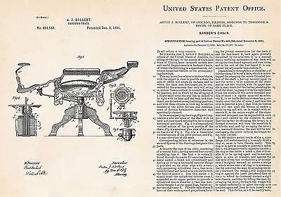 1891 Barber Poster Vintage Chair Shop Art Gifts For Barbershop Patent Print • $23.52