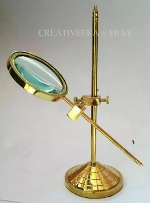 Antique Brass Desktop Adjustable Stand Magnifier Magnifying Glass Vintage Solid • $51.48