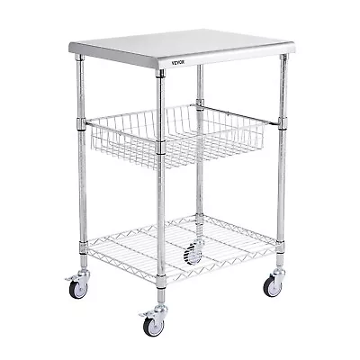 VEVOR 3-Tier Utility Cart Rolling Cart On Wheels 24 X20 X36.6  470 LBS 6 Hooks • $87.99