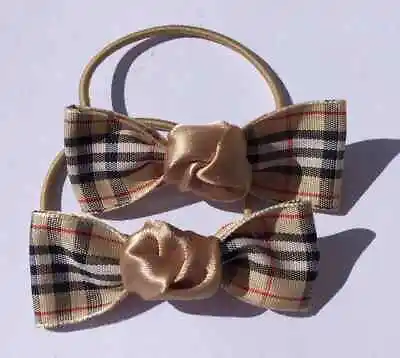 Pair Of Tartan Ribbon School Hair Bow Elastic Bobbles  Girl 🇬🇧 • £2.25