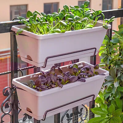 £10.95 • Buy Set Of 5 Plastic Trough Plant Pot Long Planter Outdoor Garden Window Herb Flower