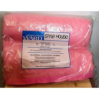 Vintage Satin Edge Twin Blanket Bright Pink Original Package Montgomery Ward • $65.99