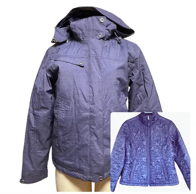 LL Bean 3 In 1 Primaloft Insulated Womens Coat Purple Removable Hood & Jacket M • $51.81