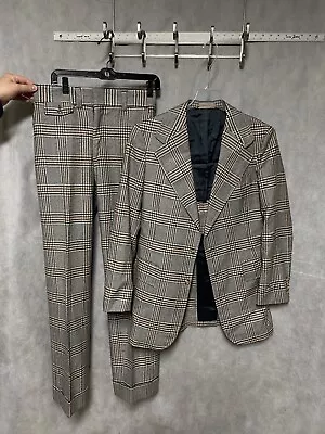 VTG Oxford Shop Suit Men 36L Beige Tartan Plaid Thick Flannel 30X34 Pant Luxury • $127.99