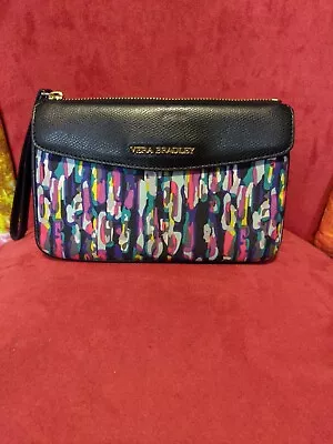  VERA BRADLEY WATERCOLOR BRUSHSTROKES LEATHER ENVELOPE WRISTLET WALLET (Nice)👠 • $9