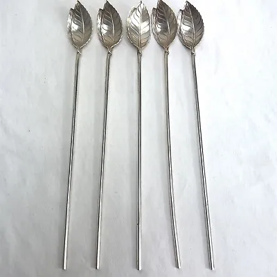 RARE• Tiffany & Co Leaf Mint Julep Iced Tea Spoons/Straws (Set Of 5) VINTAGE • $597.26
