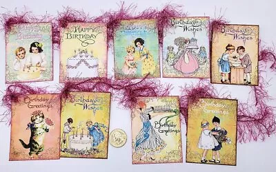 9~Birthday~Handmade~Vintage Style~Linen Cardstock~Gift Tags~Parties~Crafts • £9.64