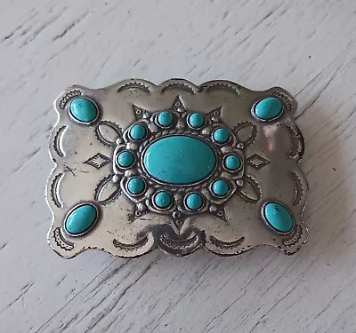 Vintage Faux Turquoise Silver Country Southwestern Style Belt Buckle Concho • $12.99