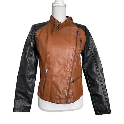 $24.77 • Buy NWT Dollhouse Medium *READ* Cognac Black Faux Vegan Leather Moto Jacket #570