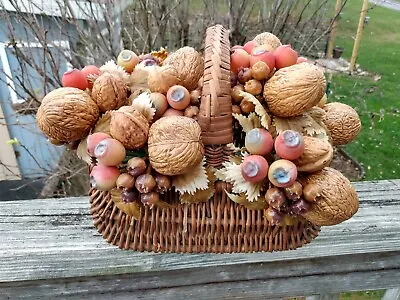 Vintage Basket W/ Walnuts Berries & Grapes Plastic Fruit Picks • $21.99