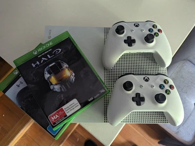 $300 • Buy Microsoft Xbox One S 500GB + Two Controllers + Halo MCC And Halo Guardians