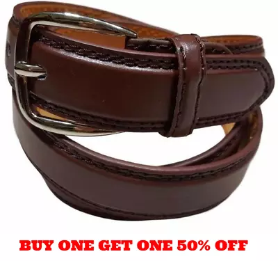 Men's Leather Casual Dress Plain Brown Belt Silver Buckle Sizes S / M / L / XL • $7.95