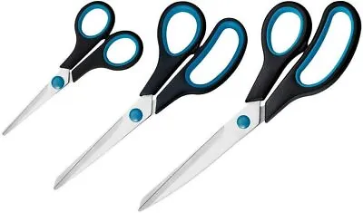 Scissors Scissors Set Easy Grip Scissors Set 3 Pieces 13 Cm 21 Cm 25 Cm Black-blue • £8.61