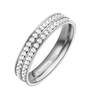 *NEW* Two Rows Of Micro Pave Clear Stone Stainless Steel Wedding Ring 4MM Band • $2.99