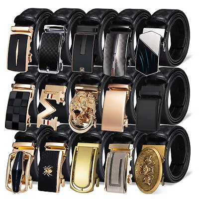 Genuine Mens Real Leather Belt Belts Buckle Sizes Trousers Jeans Black Casual • £13.99
