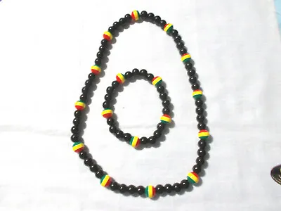 $9.99 • Buy Reggae Black Green Yellow Red Colors Acrylic Beads Rast Necklace & Bracelet Set