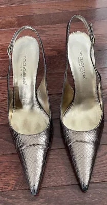 DOLCE & GABBANA Gold SNAKESKIN Slingbacks Pumps Heels Shoes 36.5 • £42.52