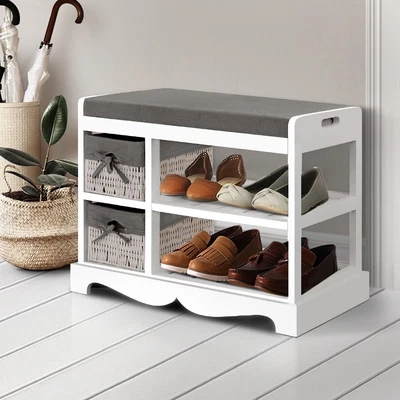 $77.98 • Buy Artiss Shoe Cabinet Bench Shoes Storage Rack Organiser Wooden White Cupboard
