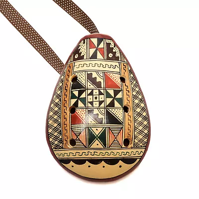 Ocarina Red Clay Flute Whistle 6-Hole Peruvian Folk Art Geometric Design • $22.48
