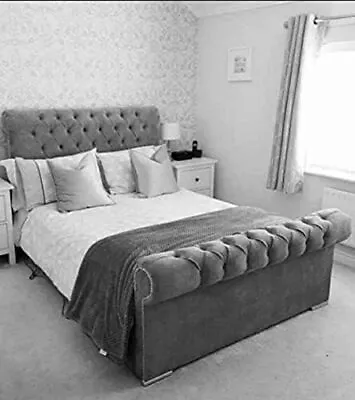 Chesterfield Sleigh Bed Frame  | Gas Lift Ottoman Storage-Double&king Size- • £349