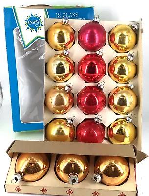 Vintage Boxes Coby Gold Red Gold Glass Christmas Ornaments Original Box USA • $12