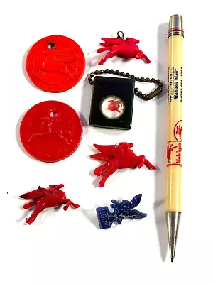 Vtg Lot (x8) Mobil Red Pegasus Horse Coin Keychain Pen Bakelite Charm Mobilgas • $149.99