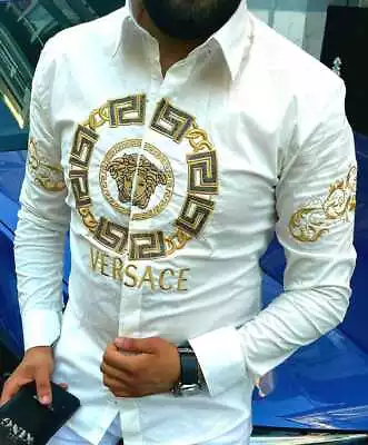 Men's Versace T Shirt Button Down US Slim Medium Size (EU L) White / Embroidered • $89