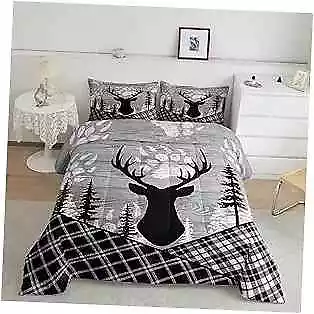 Rustic Elk Deer Quilt Woodland Animal Patchwork Comforter Set Queen Multi 36 • $88.85