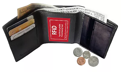 Rfid Block Mens Leather Trifold Wallet Id Card Holder Plain Coin Zip Pocket • $17.63